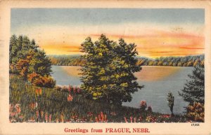 Prague Nebraska Greetings From scenic view lake antique pc ZC548626