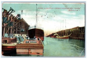 1907 Scene In Buffalo Harbor Coal Docks Ship Boat Buffalo New York NY Postcard