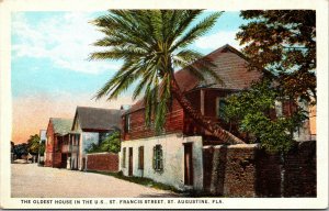 Vtg 1920s The Oldest House St Francis Street St Augustine Florida FL Postcard