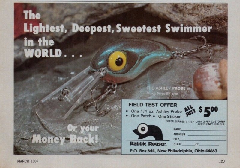 1987 Rabble Reuser Old Fishing Lure Print Ad