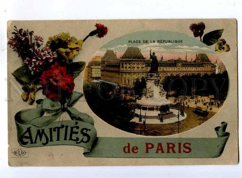 192423 FRANCE Amities de PARIS pansy Vintage collage postcard