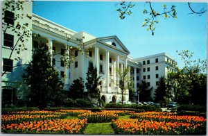 Postcard WV White Sulphur Springs  Greenbrier hotel North Entrance with tulips