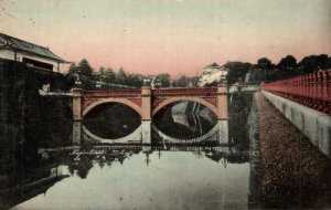 Japan Tokyo Bridge Imperial Palace Hand Colored Vintage Postcard 08.64