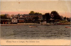 Vintage Postcard CT Pine Orchard Sheldon House & Cottages Small Boats 1909 S93