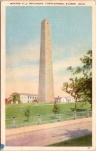Bunker Hill Monument Charlestown Boston Massachusetts MA WB Postcard UNP WOB VTG 