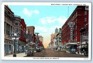 Evansville Indiana IN Postcard Main Street Looking West Business Section c1920s