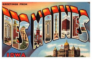 Postcard BIG LETTERS SCENE Des Moines Iowa IA AR5711