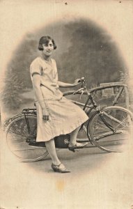 STYLISH EUROPEAN WOMAN & BICYCLE-PHOTO POSTCARD
