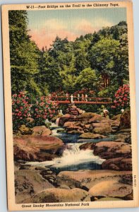 postcard TN Great Smoky Mountains - Foot Bridge on the Trail to the Chimney Tops