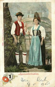 c1905 Postcard Man & Woman in Native Costume of Appenzellertrachten Switzerland