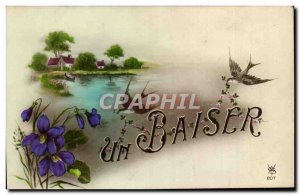 Old Postcard Fantasy Flowers Swallow