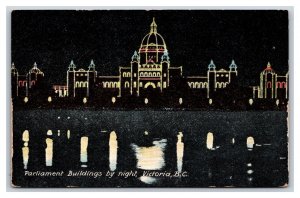 Parliament Buildings at Night Victoria BC Canada UNP DB Postcard B19