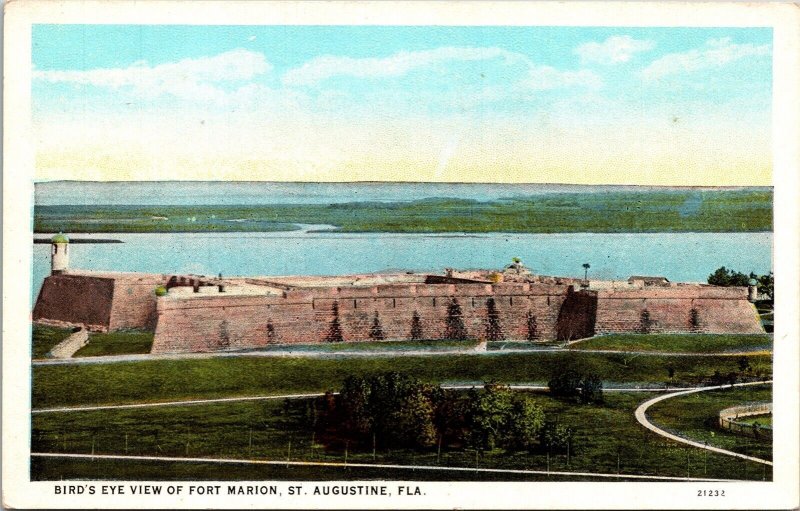 Historic Fort Marion St Augustine Florida Birds Eye View River WB Postcard 