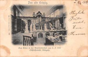 Leipzig Germany Library Interior View Antique Postcard J60775