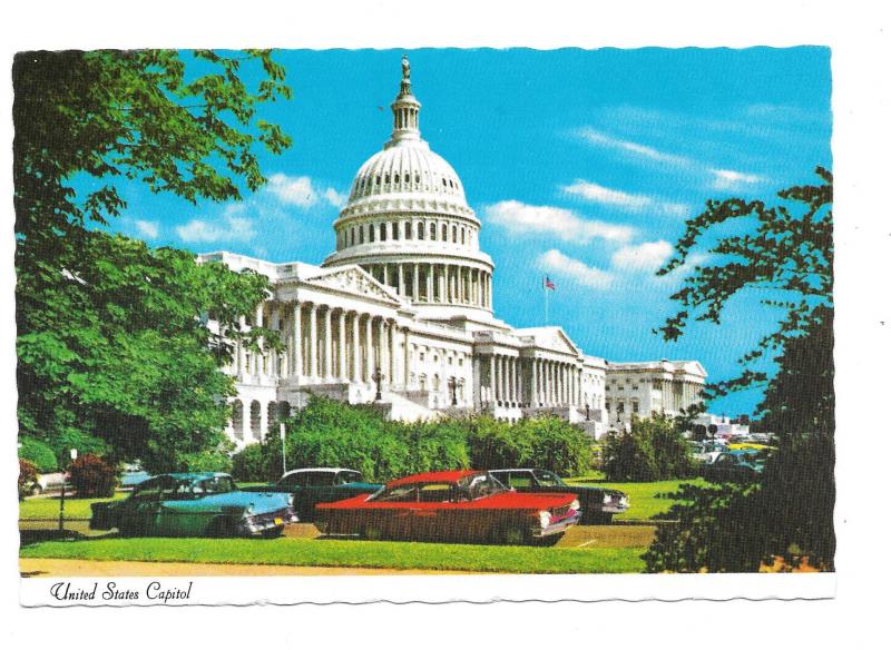 United States Capitol Building View w Cars Washington DC Vtg Postcard 4X6