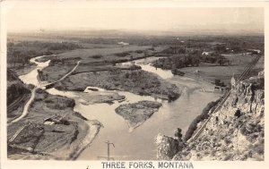J33/ Three Forks Montana RPPC Postcard c1940s Birdseye River Scene 206