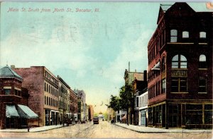1910s Main Street South from North Street Decatur IL Postcard