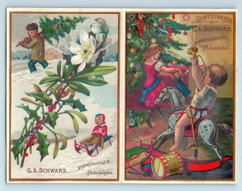 1881 G.A. Schwarz Grand Opening Invitation Christmas Tree Toys Rocking Horse #5B