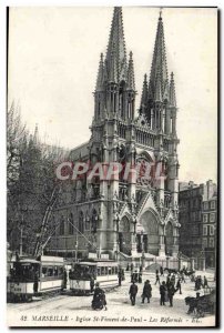 Old Postcard Marseille Church St Vincent Tram