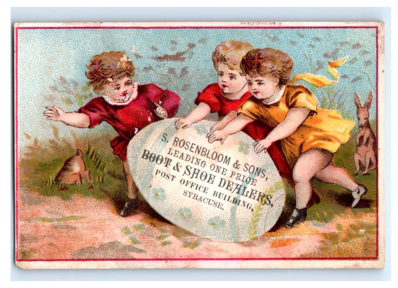 1880s S. Rosenbloom & Sons Shoes & Boots Easter Big Egg Kids Brown Rabbit F11