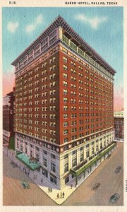 Vintage Postcard 1920's Baker Hotel High Rise Building Dallas Texas TX Structure