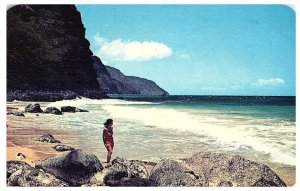 Napali Cliffs Kauai Woman & Ocean Pan Am Hawaii Postcard