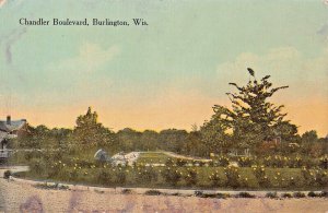 BURLINGTON WISONSIN~CHANDLER BOULEVARD~ 1913 POSTCARD 