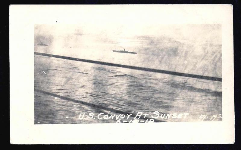 US Naval Convoy at Sunset Real Photo PC Unused c1918