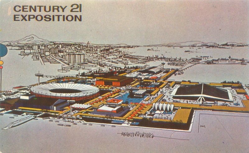 Seattle WA 1962  Century 21 Expo Illustration of Aerial View Postcard