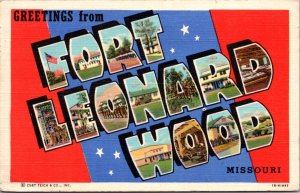 Linen Postcard Large Letter Greetings from Fort Leonard Wood, Missouri