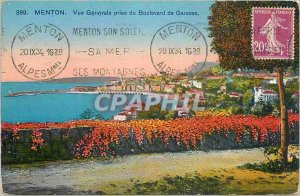 Old Postcard Menton Vue Generale taken Boulevard Garavan