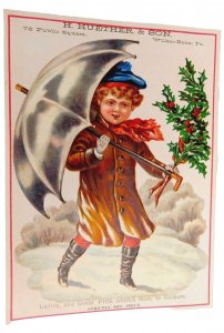 1880's Big Christmas Girl Snow Holly Umbrella Fab Mica Winter, H. Huether #2 #W