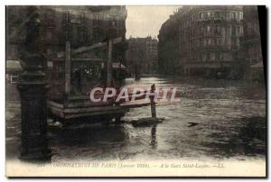 Floods Old Postcard From Paris A La Gare Saint Lazare