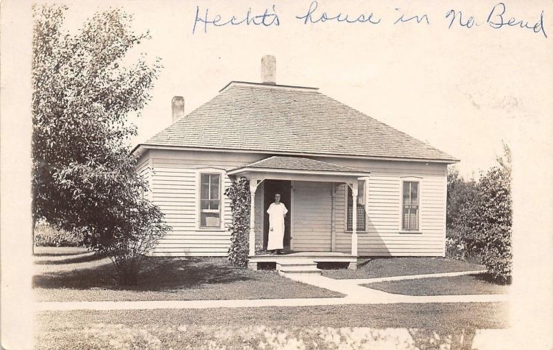 North Bend NE? WA? OR? Hecht's House~Lady in White on Porch~Real Photo~1912 RPPC 