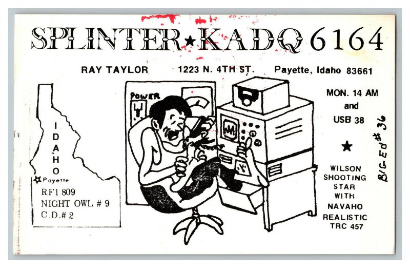 Postcard QSL Radio Card From Payette Idaho KADQ6164