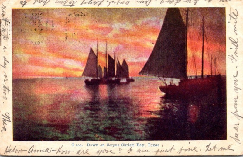 Texas Corpus Christi Sailboats At Dawn On Corpus Christi Bay 1907
