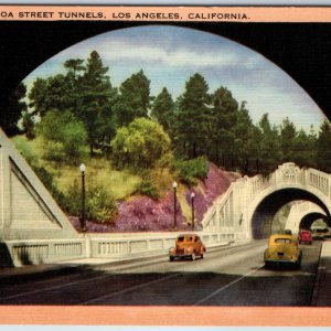 c1940s Los Angeles, Cal Figueroa Street Tunnels Roadside Cars Longshaw Card A216