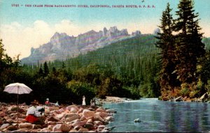 California The Crags From Sacramento River Shasta Route Southern Pacific Rail...