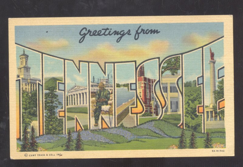 GREETINGS FROM TENNESSEE VINTAGE LARGE LETTER LINEN POSTCARD