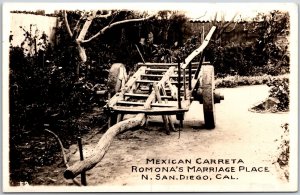 Mexican Carreta Romona's Marriage Place N. San Diego California CA Postcard
