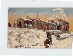 Postcard Summit Of Pikes Peak, Snow Scene In Summer Time, Colorado