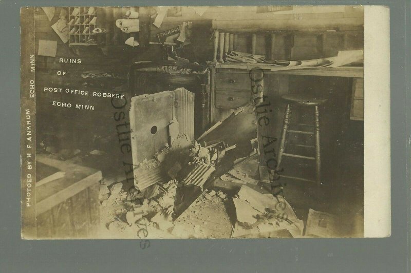 Echo MINNESOTA RP c1910 ROBBERY Post Office BLOWN SAFE USPS nr Granite Falls