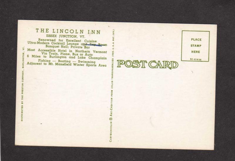 VT Lincoln Inn Hotel Essex Jct Junction Vermont nr Burlington Postcard