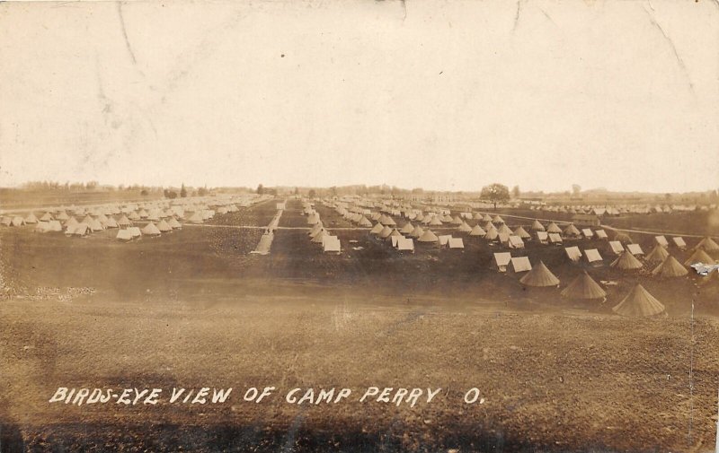 G4/ Camp Perry Ohio RPPC Postcard c1910 Birdseye View Tents Military