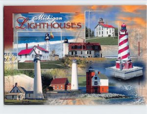 Postcard Michigan Lighthouses USA