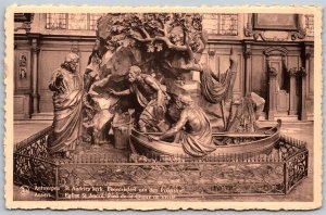 Vtg Belgium Baroque Oak Pulpit in St Andrews' Church in Antwerp Postcard