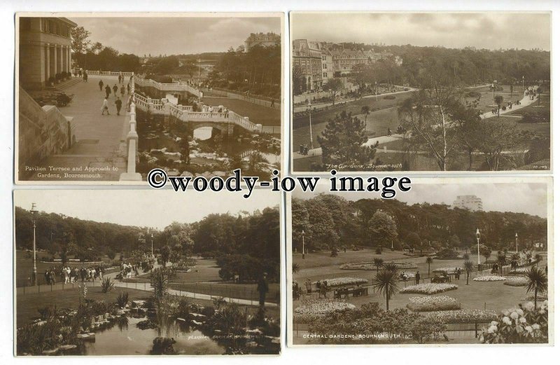 tq0104 - Early Views of Central, Pleasure and Bournemouth Gardens - 4 Postcards 