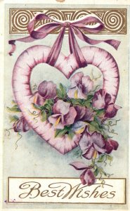Vintage Postcard Best Wishes Kind Thoughts And Regards Heart Design Souvenir