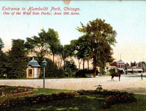 Entrance To Humbolot Park Chicago Antique Postcard West Side Park 206 Acres