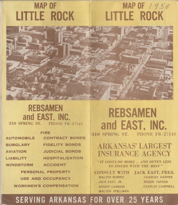 1958 Little Rock Arkansas Map by Rebsamen and East, Inc. Insurance Agency